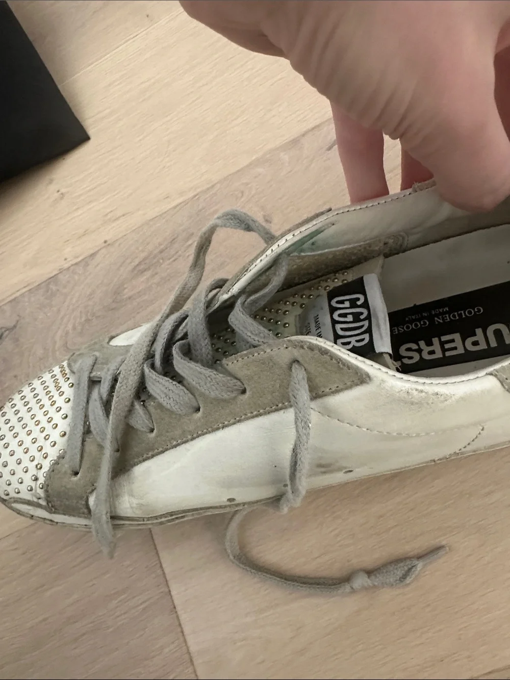 Golden Goose White, Gray & Gold Star Studded Sneakers - Picture 8 of 9